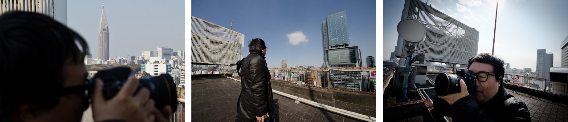 <b>この現場取材の日は春本番まで少し時間がある3月中旬の風の強い日だったので、屋上はすさまじい強風で、恥ずかしながら高所恐怖症のボクは手すりから手を離せないくらいだった。しかし晴れて風が吹いてるので、渋谷はもちろん遠くまで見渡せる東京は圧巻だった。目の前にはオープン間近の新しい渋谷のランドマークタワー、渋谷ヒカリエがそびえ立つ。※現在はオープンしています。</b>