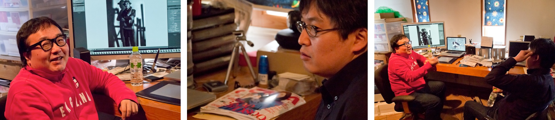 <b>渋谷にある所氏の自宅兼事務所スタジオにて。アドビ システムズの近藤祐爾さんが今日のモデル。近藤さんは「1second」のパソコン上での表現手法を所氏にアドバイスをしながら一緒に探り出した人だ。新しくスタートさせたポートレートシリーズで、第二期の1secondシリーズで所氏がお世話になった人、関係者の人たちのポートレートをその手法で撮っていくというもの。</b>