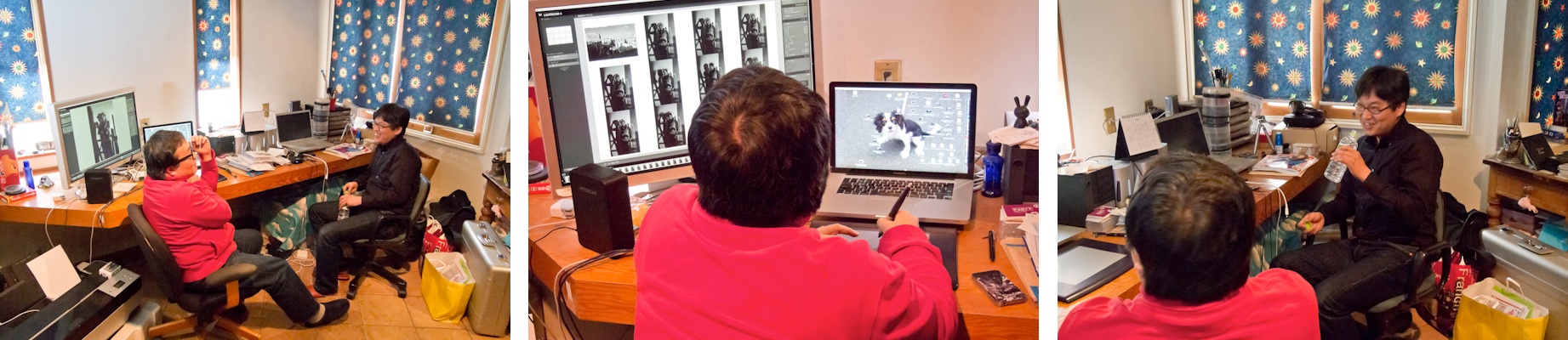 <b>渋谷にある所氏の自宅兼事務所スタジオにて。アドビ システムズの近藤祐爾さんが今日のモデル。近藤さんは「1second」のパソコン上での表現手法を所氏にアドバイスをしながら一緒に探り出した人だ。新しくスタートさせたポートレートシリーズで、第二期の1secondシリーズで所氏がお世話になった人、関係者の人たちのポートレートをその手法で撮っていくというもの。</b>