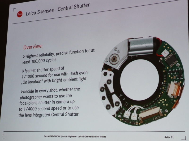 <b>ライカS用CSレンズのシャッター。100%内部開発で、1/1,000秒までシンクロする。レンズシャッターの上限を超えると自動的にフォーカルプレーンシャッターに切り替わる仕様</b>