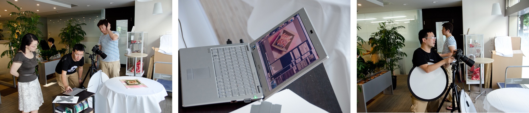 <b>味の素 「Cook Do 香味ペースト」の広告写真撮影の現場。味の素さんのキッチンスタジオへお邪魔した。電通コミュニケーションデザインセンターの関本みよさんのプランニング、アートディレクションはカイブツの木谷友亮さん。この日の美人モデルである、実際に食べても美味しい料理を作っているのは味の素コミュニケーションズの小田明宏さん。この商品は現在は東海・北陸地方で昨年から先行発売中なのだが、近日中に全国発売の予定らしい。</b>