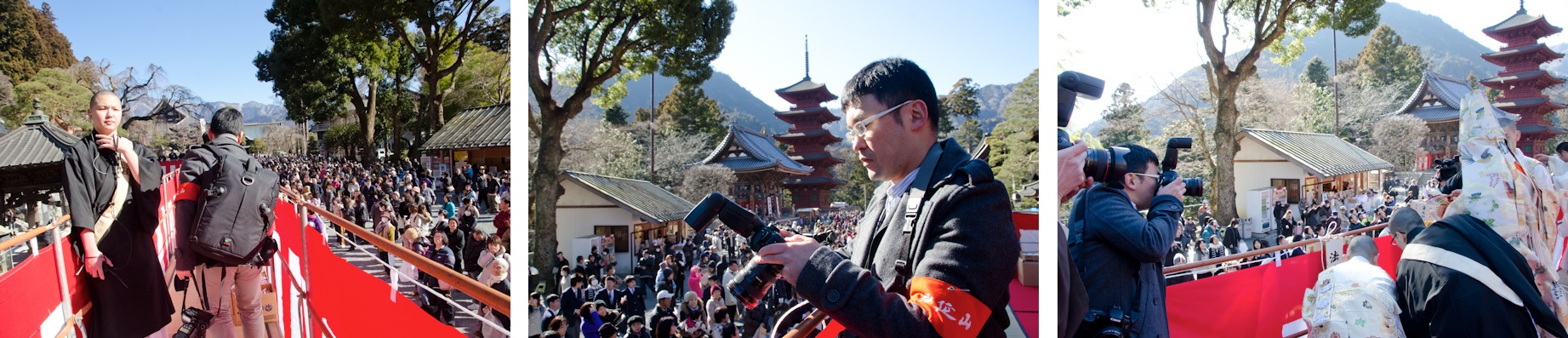 <b>2012年2月3日、節分会。この日は節分を撮影する仕事のシカーノに付き合って、早朝から出発してボクも初めて身延山久遠寺へお邪魔した。底冷えのするようなもの凄く寒い日で凍えていたのだが、不思議なことに大勢のお坊さんたちの奏でるお経を聴いていると身体の奥の方が柔らかくなっていくような気がした。お経の文言や意味はよくわからないんだけど、聴いていると本当に心地よいものだ。登山の自信は体力的にないけど、車なら違う季節にまた来てみたい。</b>