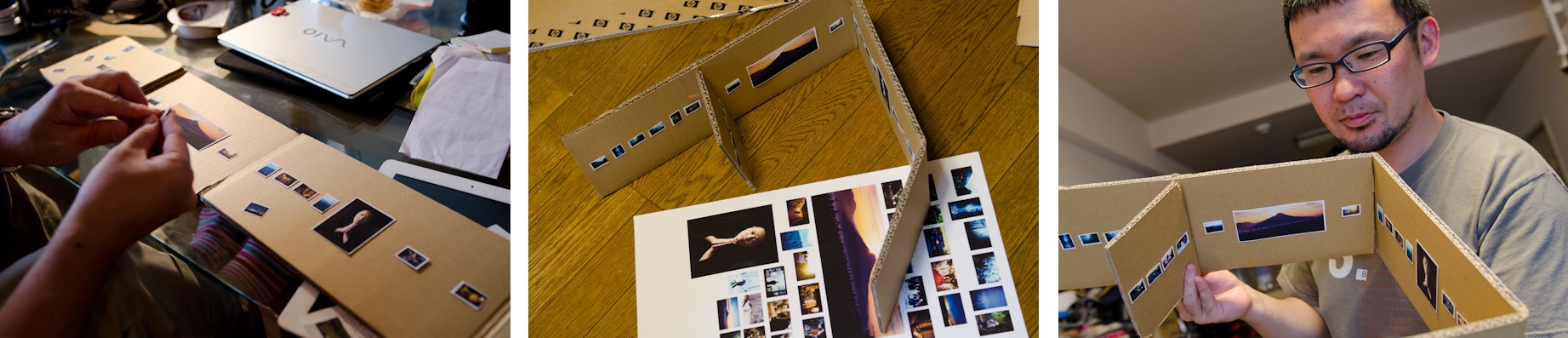 <b>写真展をやる時には必ず、縮小サイズのスケールで簡単な会場の模型を作って、そこに写真を配置してから、実際の並びの順番などを確認しながら決めていくという作業をやっている。パソコンが普及した今だからこその便利なワザなのだ</b>