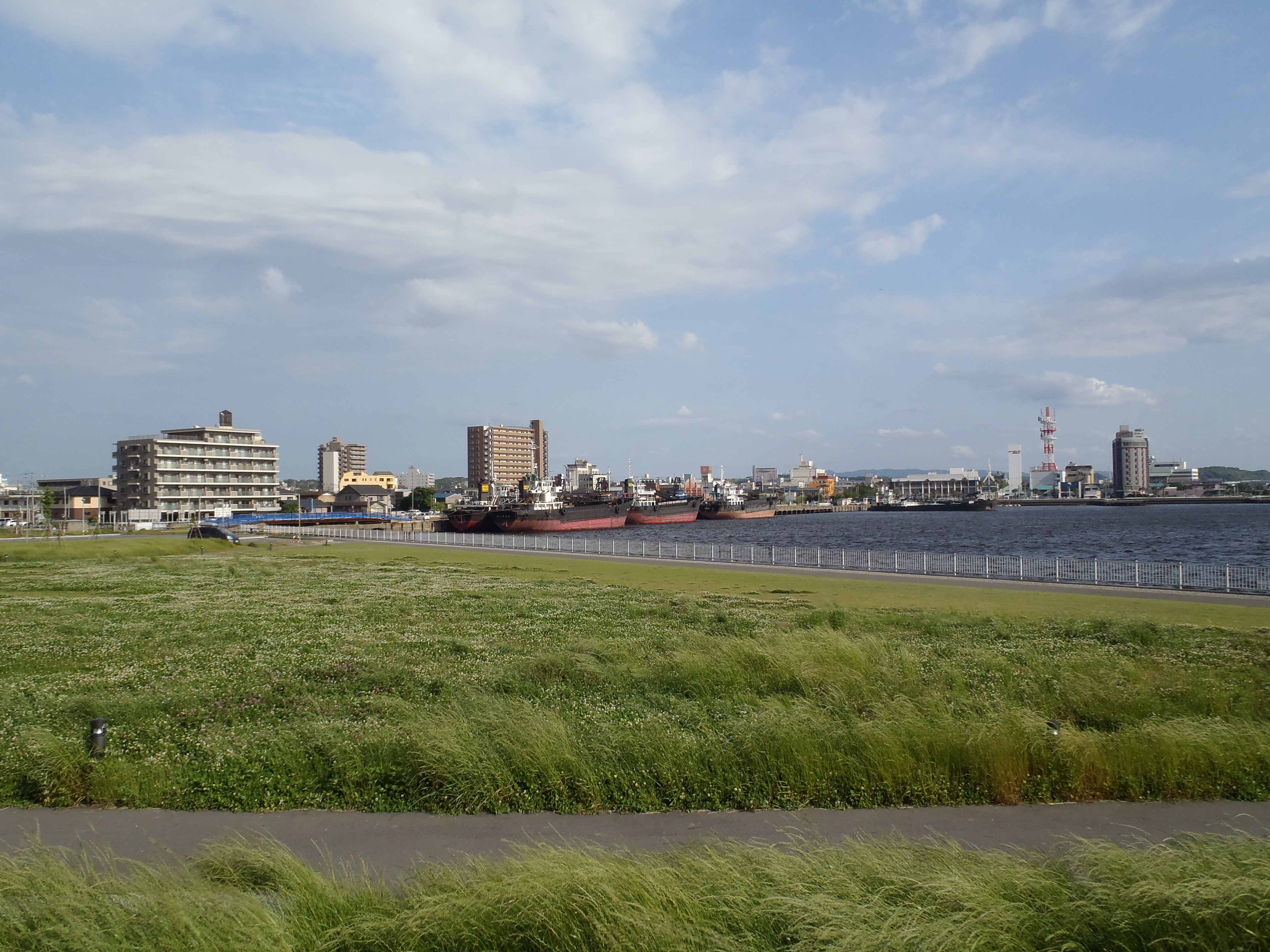 <b>ほぼ同条件にて撮影したTG-1（左）とTG-810（右）の画像を比較。近景の草から遠景の船やビルまでTG-1の方が解像力が高い。エッジの処理も自然になっているのがわかる</b>