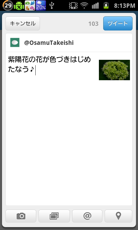 <b>ここではTwitterに投稿してみた。投稿直前にネットワーク接続の変更を忘れないようにしたい</b>