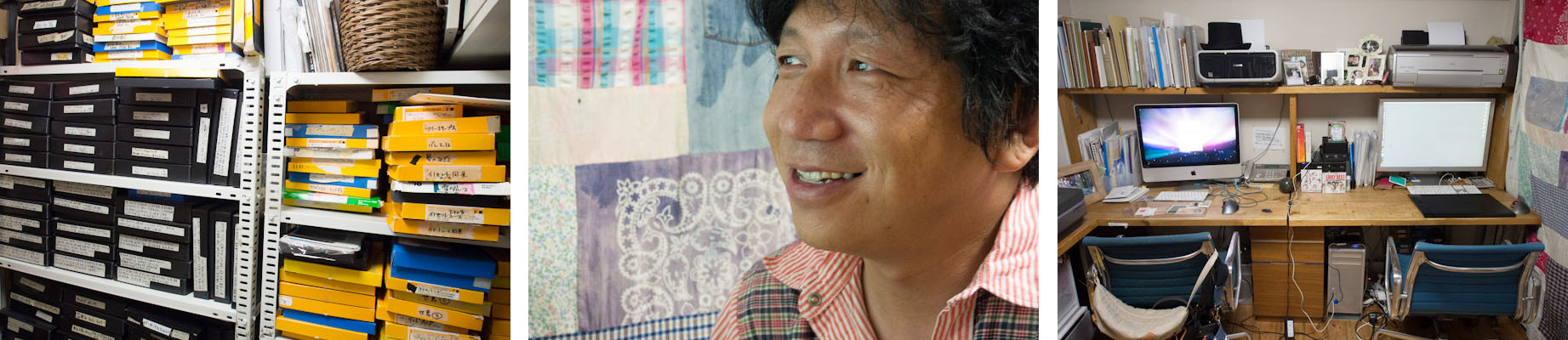 <b>原宿にある彼の事務所は有名な老舗マンションの一室。かなり広いスペースを撮影&amp;打合せ、PCデータやプリント作業、写真集や過去のネガやプリントなどの書庫、機材室といった感じで区切られている。うらやましいくらいの素敵な空間だ。</b>