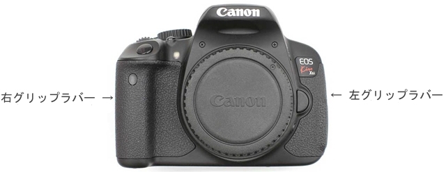 <b>EOS Kiss X6iのグリップラバーの位置</b>