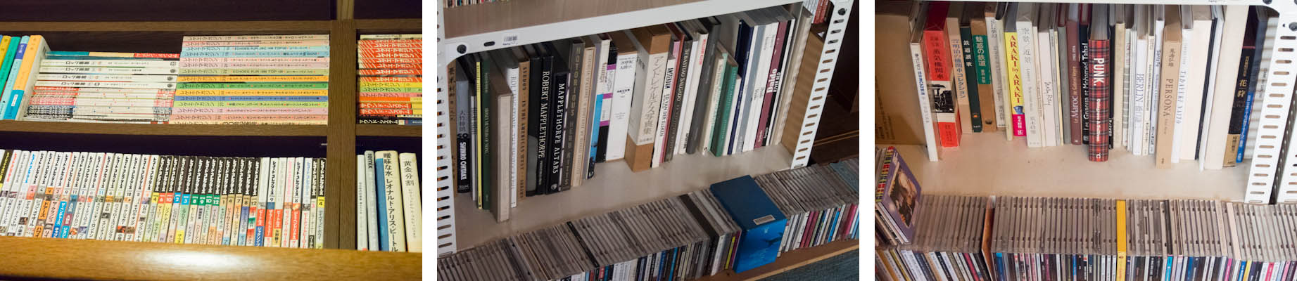 <b>仕事場にはCDやレコード、書籍などとともに、アップルコンピュータの様々な時代のモノが同時に動いている大きな作業テーブルがある。フィルムのスキャンにはかつての名機、ニコンSUPER COOLSCAN 8000 EDを使用</b>