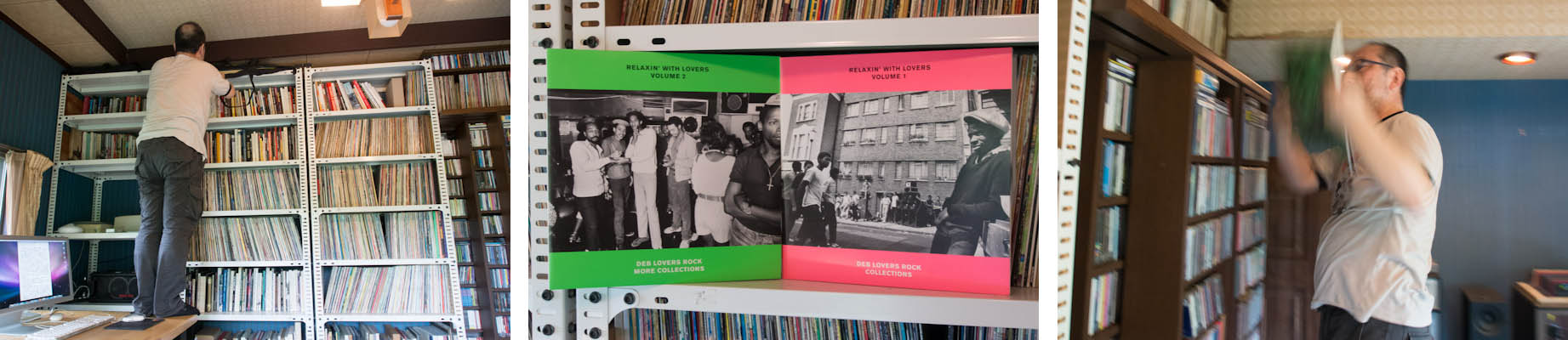 <b>仕事場にはCDやレコード、書籍などとともに、アップルコンピュータの様々な時代のモノが同時に動いている大きな作業テーブルがある。フィルムのスキャンにはかつての名機、ニコンSUPER COOLSCAN 8000 EDを使用</b>