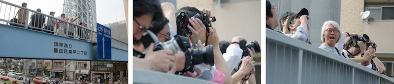 <b>東京の下町散策をしながらのスナップ撮影実習。この日はオープンして間もないスカイツリーがある押上界隈を歩いた。</b>