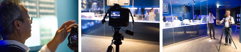 <b>オープンしたばかりの東京スカイツリーに併設されている、すみだ水族館へ6月の初旬の夜に訪れた。閉館してお客さんの退場を待ってからの撮影なので、その前にこの日撮影する部分の打合せからスタート。中に入ると大きなプールではペンギンの群れが出迎えてくれた。水族館という空間そのものや、クラゲが好きなボクは楽しいロケ現場だったが、中道さんたちはもちろん真剣にテキパキと進行していった。梅雨に入った東京地方だが、この時ばかりは涼しげなブルーの空間でゆっくりと泳ぐ魚たちやクラゲの群れに癒された。アクアラボでは研究員の実験風景を開放しているコーナーでわかりやすく見られるそうだ</b>