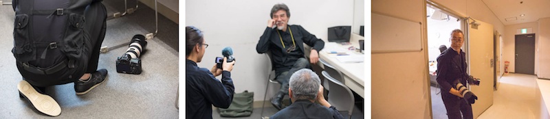 <b>雑誌「遊」の工作舎や編集工学研究所で知られる、編集者で作家の松岡正剛さん主宰の「連塾」という10年間続いてきた大きなトーク・ライブ・イベントの最終回のリハーサル。青山スパイラルホールにて。毎回、各界のさまざまなゲストを迎えて松岡さんと語るというイベントで、今回はYohji YamamotoやY'sのブランドで世界的に知られるファッション・デザイナーの山本耀司さんと、いろんな歴史上の人物になるセルフ・ポートレートのシリーズ等で有名な現代美術アーティストの森村泰昌さんを迎えてのコーナーライブもありで、トータルは数時間におよぶ長いステージだった。初回から今回まで、ずっと中道さんたちナカサ＆パートナーズで撮影を担当してきているものだ。遠くから600mmの超望遠レンズやステージ近くからワイドなど数名のスタッフとともに、中道さんが中心になって撮影がされていた。松岡正剛さんの本は高校生の頃から読ませてもらっていたし、山本耀司さんの洋服は無理して購入して昔から何着も持っているし、森村さん作品は本当にスゴイと思っているし、とにかく大ファンなので中道さんの取材で行っているのにすごく緊張してしまった（笑）</b>