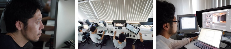 <b>中目黒にある会社には現在約30名のスタッフがいる。経理の方やマネージャーを除くとほとんどがカメラマンと画像処理のスタッフ。機材は4×5など銀塩時代のモノから最新のデジタルカメラまでいろいろ揃っている。今後はデジタルに特化していくそうでキヤノンEOS 5D Mark IIIなどのボディやEFマウントのシフトレンズなどは同じモノが複数揃えられていた</b>