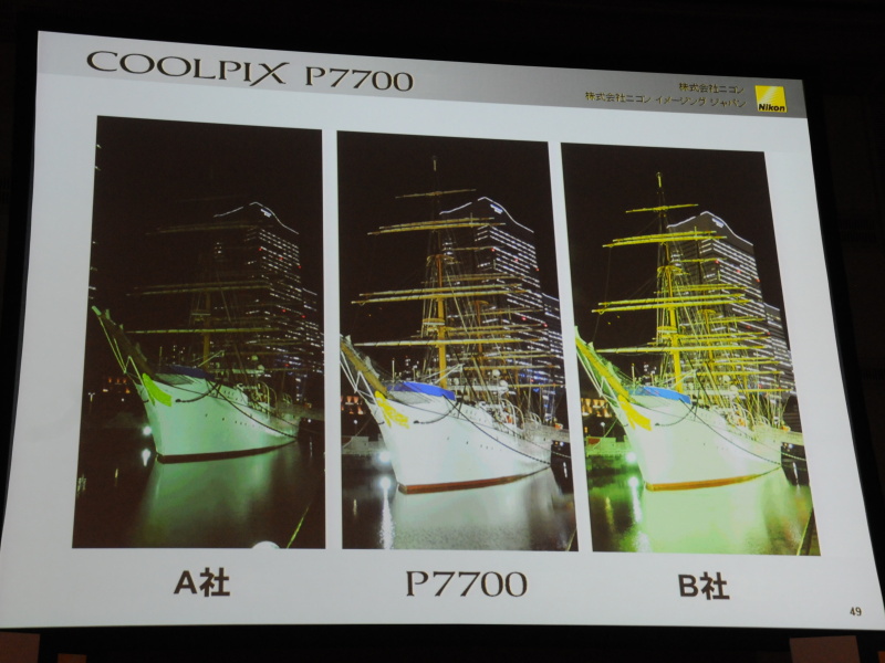 <b>夜景など難しいシチュエーションにおけるホワイトバランスの正確さをアピールした</b>