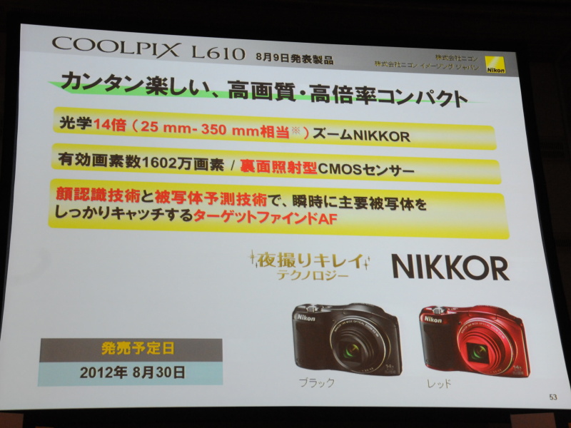 <b>9日に発表済みのCOOLPIX L610</b>