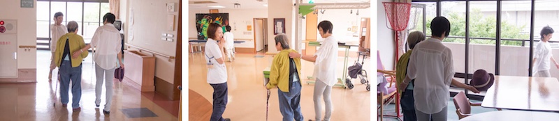 <b>神奈川県川崎市麻生区にある「つくしの里」にて。野村さんたち、ヘアメイクさん、スタイリストさん、ライターさんたちは多忙な合間を縫って、月に1〜2度訪れてはお婆ちゃんたち、お爺ちゃんたちの素敵な笑顔を撮っている。ここではキヤノンEOS 5D他のデジタルカメラ、そしてキヤノンの銀塩一眼レフも活躍していた。</b>