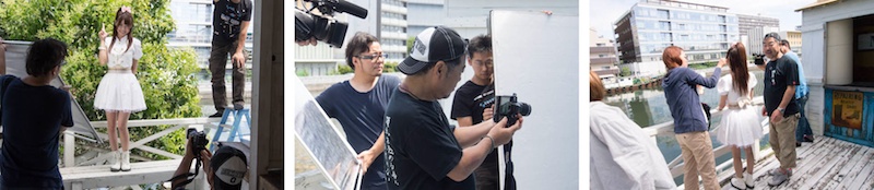 <b>この日は江東区にあるハウススタジオ、キャナル・スタジオで、福岡を中心に活躍されているアイドルタレントの杉本ゆささんのDVDやカレンダーなどの撮影が行なわれた。スタジオへ入ってすぐにやることは機材チェックや準備は当たり前だが、夏場に大事なのは蚊取り線香など虫除けセットの設置。そしてロケ先では何よりもランチタイムの弁当の発注が必須項目である（笑）。冗談に思えるかも知れないが、場所によってはご飯抜きなんてことになったらモデルさんもスタッフも空腹には耐えられないので撮影どころじゃなく、仕事にならない。食事、飲み物、暑さ寒さからの防御対策は、ホンマに大切な準備仕事のひとつです。途中でデジカメWatch以外の取材の方も来られたりして、忙しい山岸さんだったが最後まで無事に楽しく撮影は進んでいきました。まるで年の離れた親子みたいに一緒に遊んでいたなあ（笑）</b>