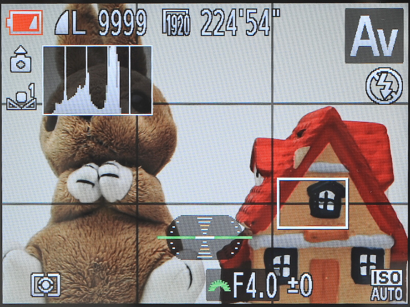 <b>撮影画面。グリッド、ヒストグラムのほか2軸の電子水準器を利用できる</b>