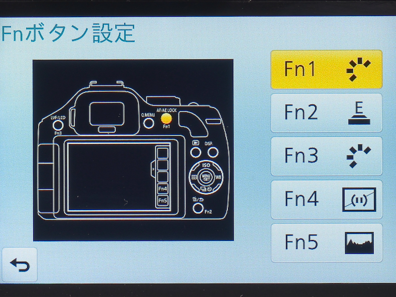 <b>ファンクションボタンの設定画面。Fn1からFn3までは物理的なボタンへの割り当て。Fn4とFn5はタッチタブへの割り当てとなる。</b>