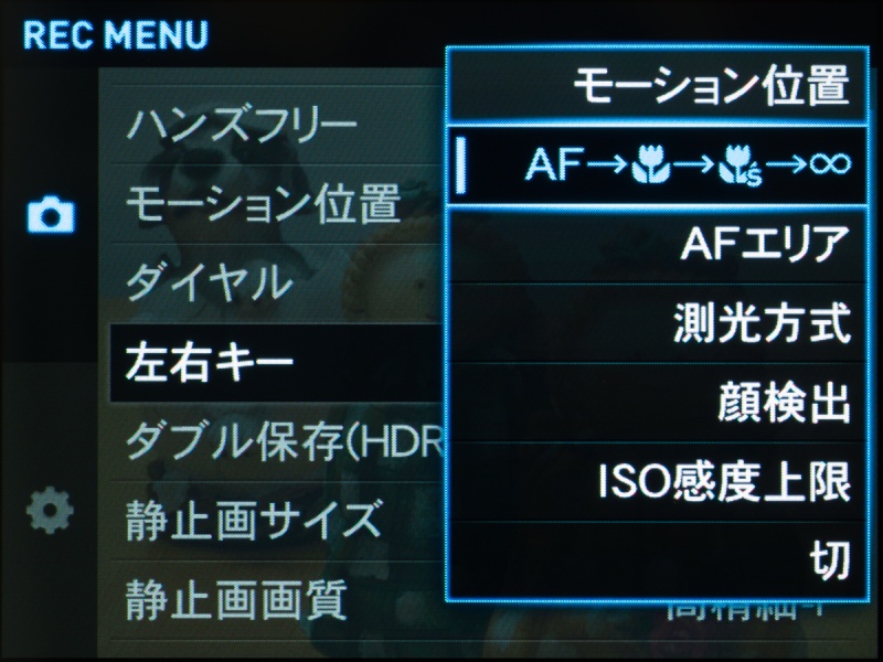 <b>こちらは十字キーの左右キーの機能の設定画面。</b>
