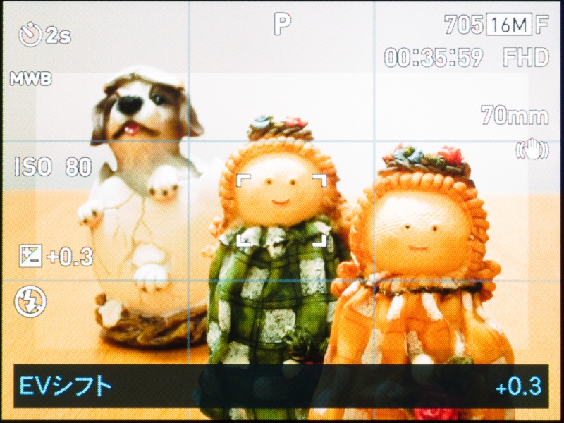 <b>こちらは「コントロールダイヤル」で「EVシフト（露出補正）」を行なったときの画面。</b>
