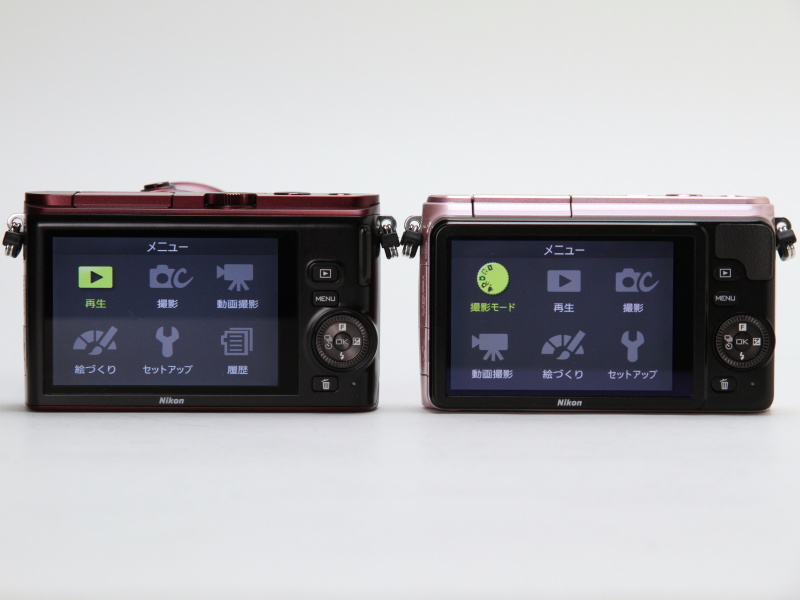 2機種のメニュー構成。J3の「履歴」は、最近設定した項目のリストが表示される画面