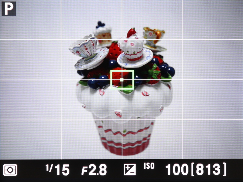 撮影時の液晶モニターの表示。「格子線」