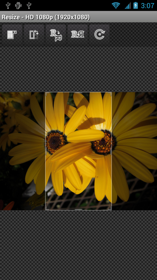 通常横位置になっている範囲選択枠を縦位置に変更するには、「出力縦横比の決定」をタップ