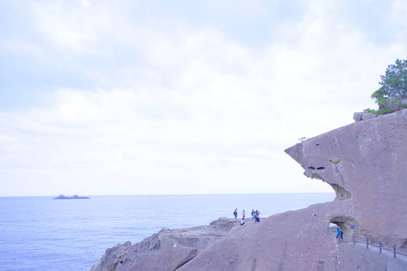 奇岩の名所「鬼ヶ城（おにがじょう）」。隆起と風化と波の浸食によって生じた約1kmに続く自然の芸術。国の天然記念物で、日本百景にも選定されています。