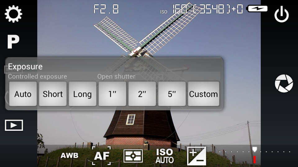シャッター速度優先モード（S）では、「1秒」「2秒」「5秒」というプリセットのほか、0.1〜999.9秒の範囲で設定できるカスタムが用意されている