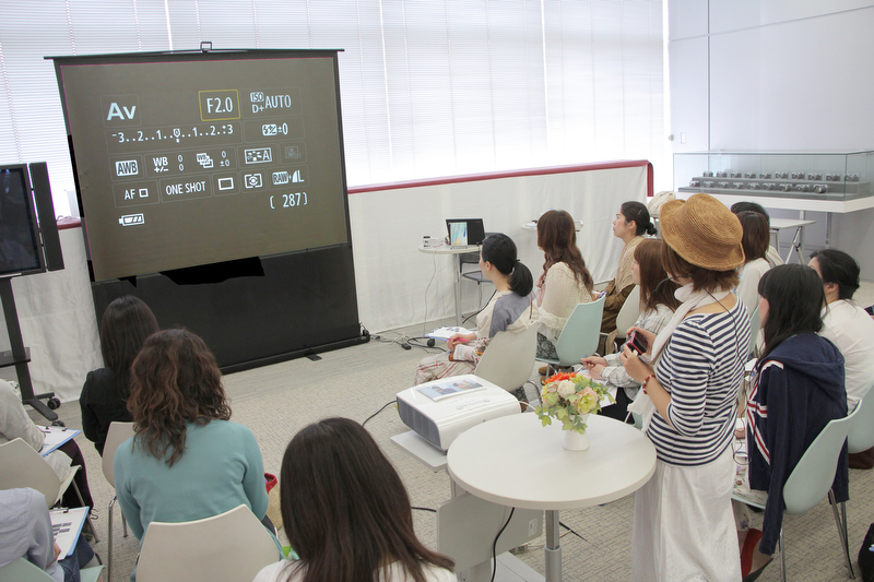 カメラの設定を一つひとつ変えながらの説明で、普通の写真からゆるかわ写真に変わっていく様子がよくわかりました。ゆるかわ写真を撮るカメラの設定は、明るく、コントラストを下げて、彩度を上げること。そうすることで、ふんわりかわいい色に仕上がるそうです。