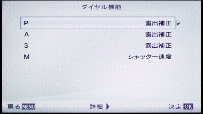 「コントロールダイヤル」の単独操作に割り当てる要素を選択できる。筆者はマニュアルブラケットがやりやすい「露出補正」にしている。