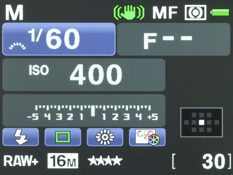 Kマウントレンズを着けてMモードにすると、露出計がグレーアウトされ機能しなくなる。
