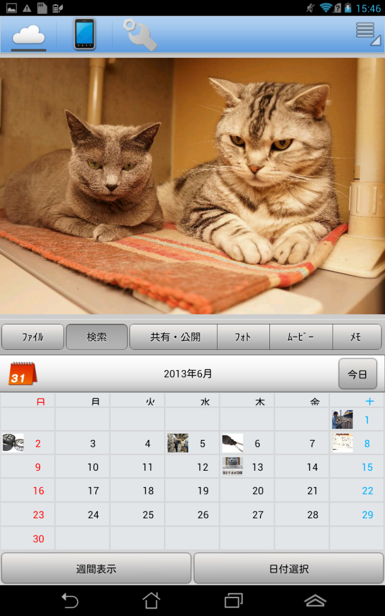 スマートフォン用アプリではカレンダー表示やタグでの絞り込みに加え、「風景」「料理」「人・ペット」といったテーマで自動的に絞り込む機能が搭載されている