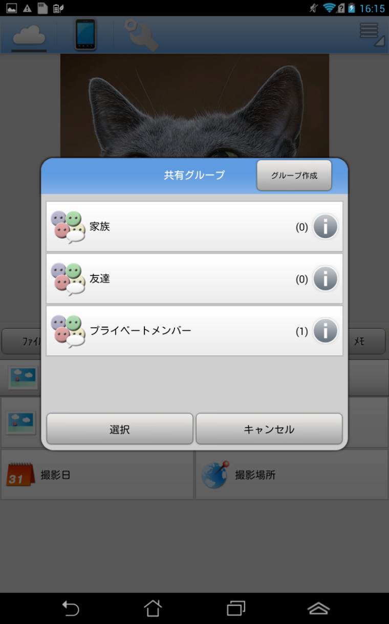 スマートフォン用アプリで共有機能を使う場合、共有したい写真を選び、登録済の「どのメンバー（相手）と写真を共有するか」などを設定すればOK。相手にはURL付きのメールが届く。相手がそのURLにアクセスすると、写真を見たりダウンロードしたりコメントを付けたりすることができる。