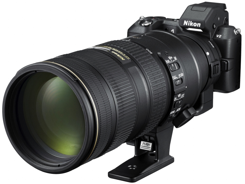 Nikon 1 V2にマウントアダプターFT1とAF-Sレンズを装着したイメージ