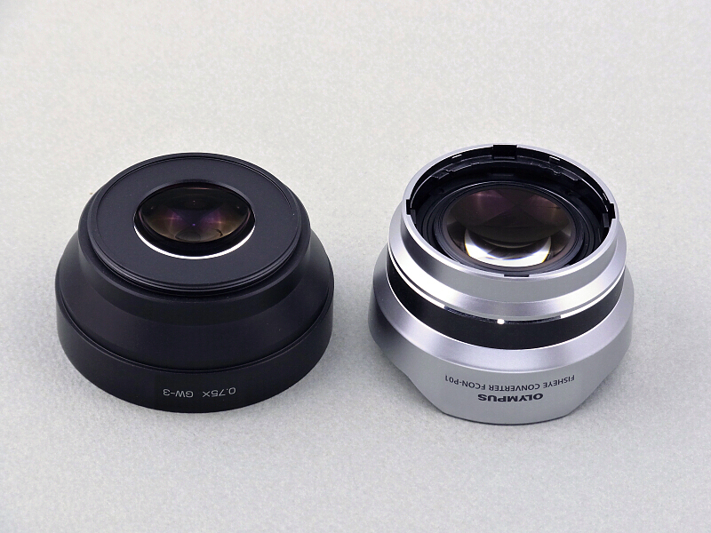 GW-3には49mm径フィルターネジが切ってあり、フード&amp;アダプターGH-3に装着できるようになっている。しかしFCON-P01は専用バヨネットによってM.ZUIKO DIGITAL 14-42mm F3.5-5.6 IIに装着する方式で、互換性がない。