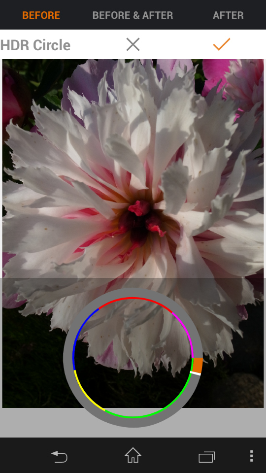 「HDR Circle」を起動すると、スライドバーではなく調整リングが表示される