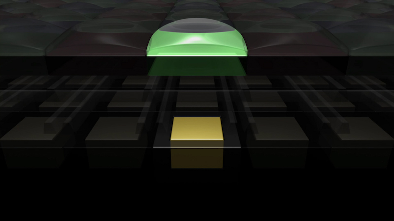 従来の画素の構造。1つのマイクロレンズに対して、1つのフォトダイオード（=画素）がある。