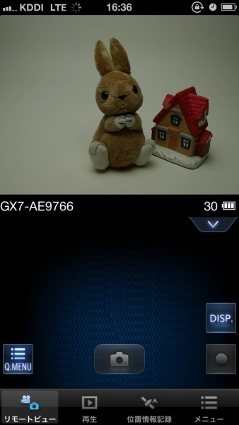 撮影画面。DMC-GX7にまだ対応していないバージョンのため、シャッターボタンなどがグレーアウトしていると見られる
