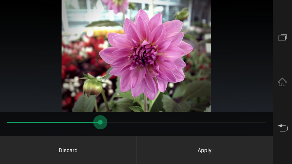 一部フィルター効果では、効果具合をスライダで調整できる