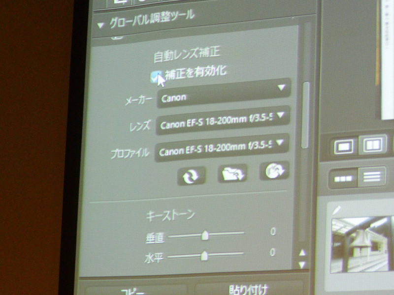 レンズ補正のパネル