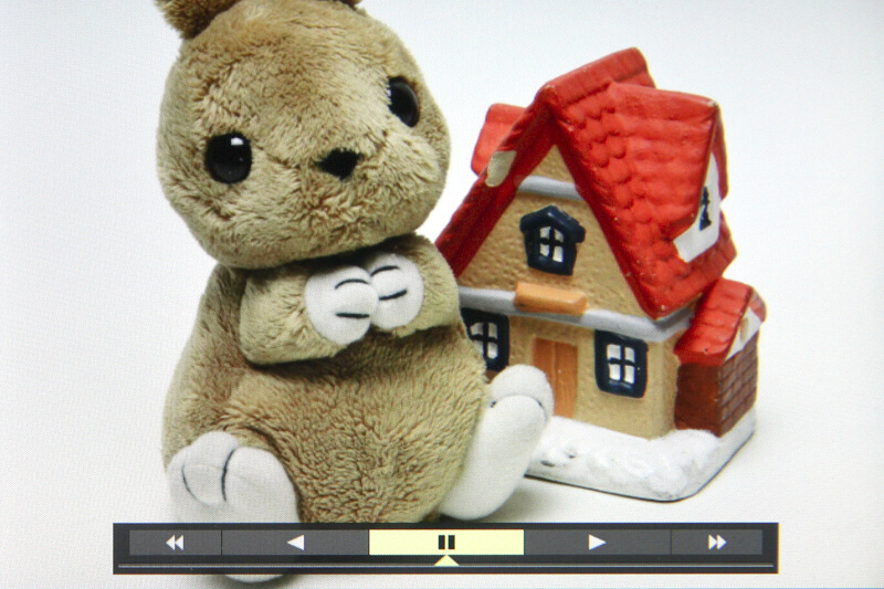 アクションボタンを押しながらカメラを傾けて、画像めくりが可能。動画の早送りも行なえる