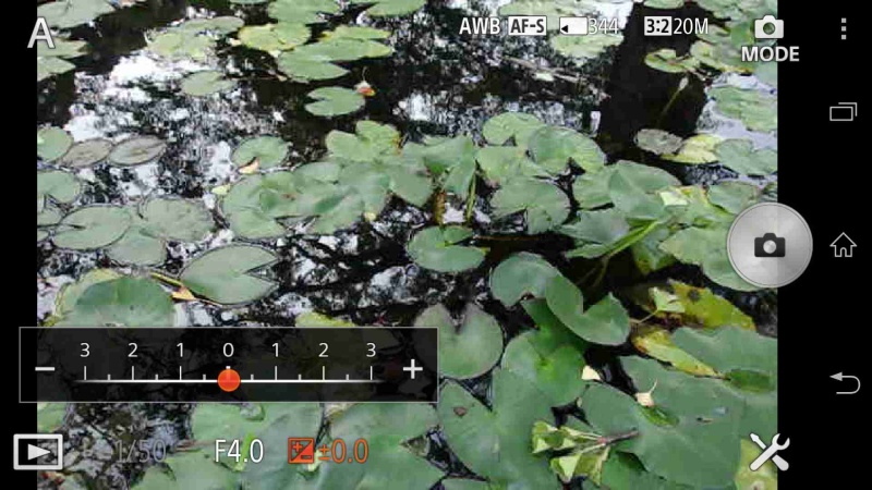 「プログラムオート撮影」および「絞り優先撮影」では±3EVの範囲で露出補正を行い、写真の明暗を調整することができる。