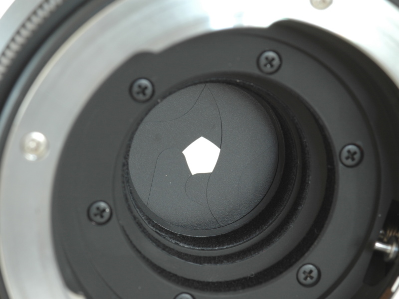 内蔵のレンズシャッターは5枚羽根の本格的なものだ。モーター駆動かスプリング駆動のものかは不明。