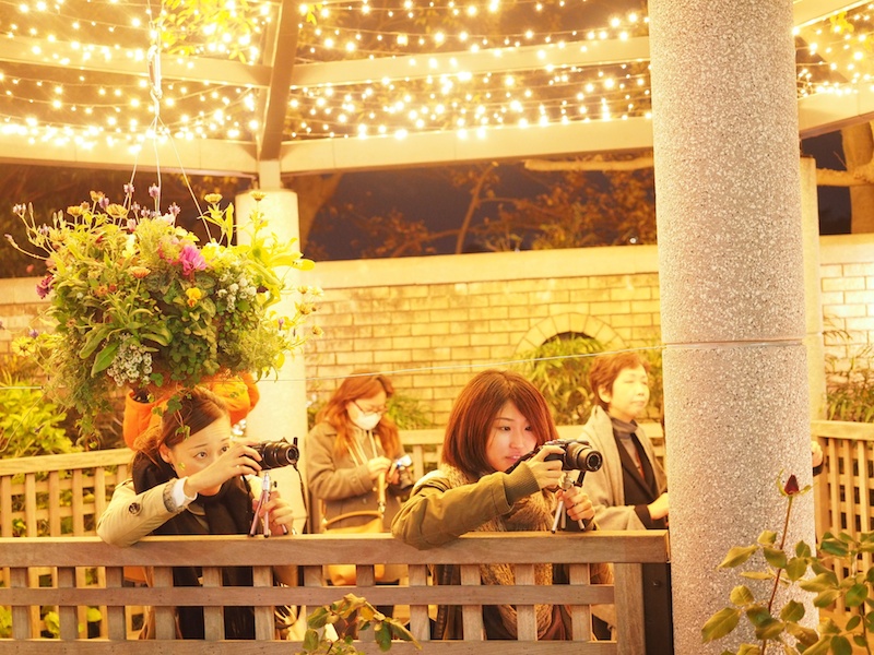 キラキラと輝くイルミネーションを、いろいろな設定を試しながら撮影するカメラ女子たち。写真を見せ合いながら、撮影を楽しんでしました。