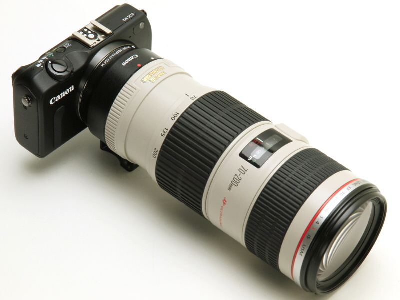 マウントアダプターEF-EOS M経由でEF 70-200mm F4 L IS USMを装着