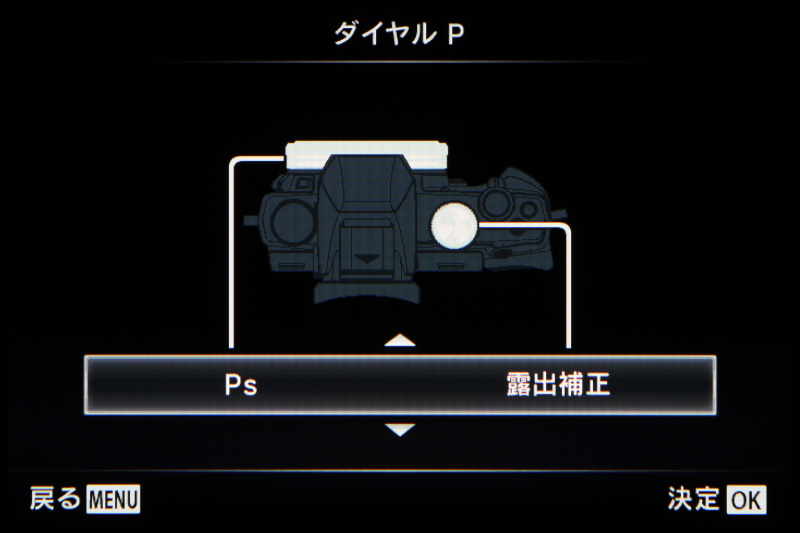 コントロールリングとサブダイヤルの機能設定画面。P/A/S/Mそれぞれのデフォルト状態