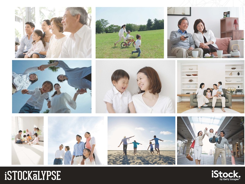 例）子どもと親：子どもと両親またはどちらかの親と。また、アジアでは子ども、親、祖父母の三世代が一緒にいる絵柄も人気がある。伝統を大切にしているブランドイメージを想像させるようだ