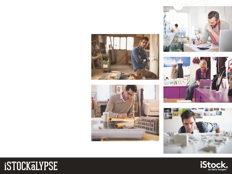 例：日本の伝統的な手工業な中小の商店などでの現場、チームワークなどを連想させる絵柄